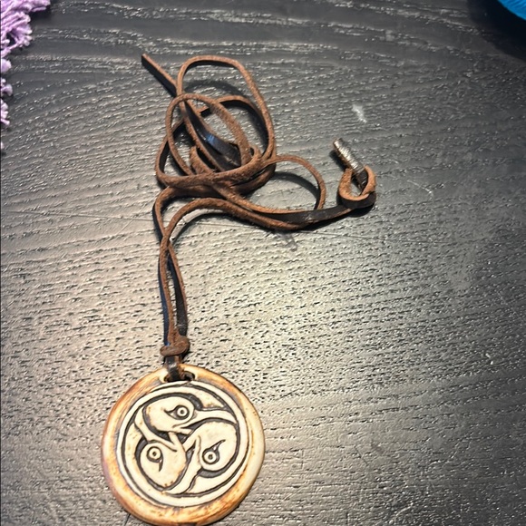Brown Leather Necklace with Fish Pendant - Picture 1 of 1